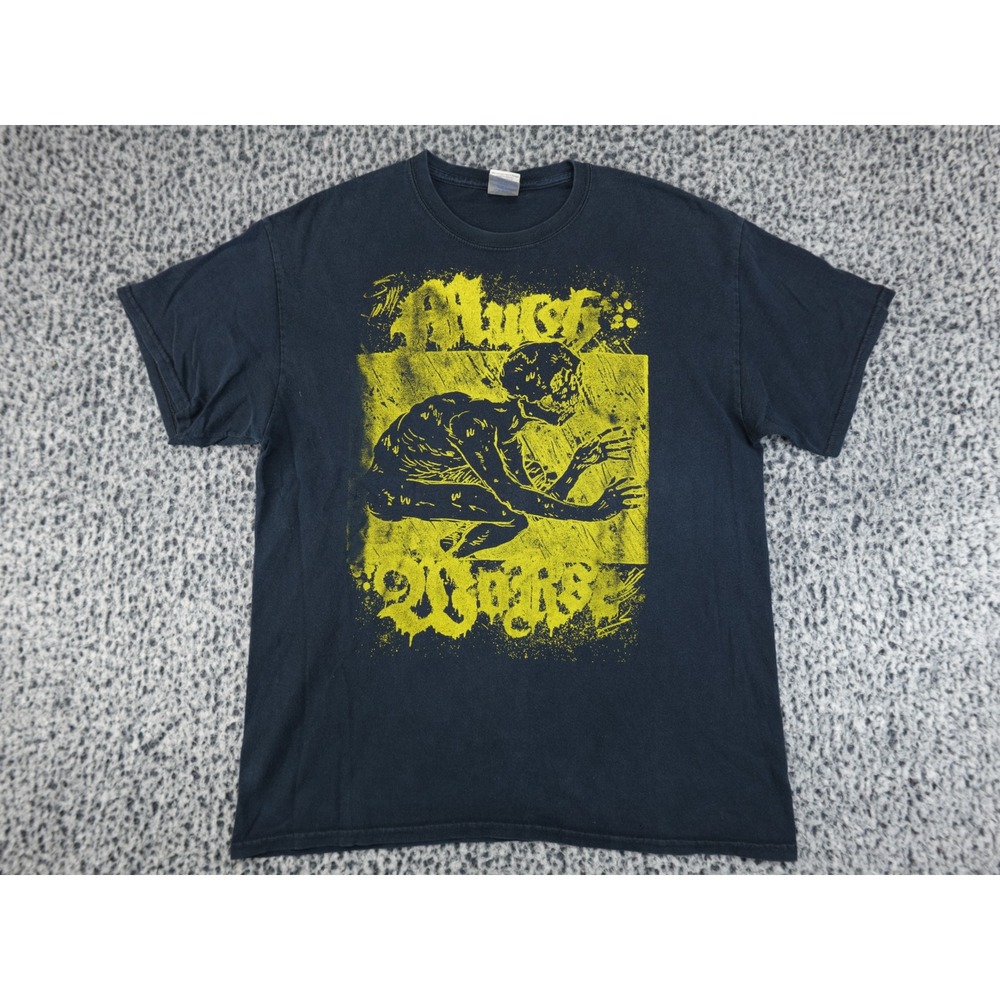 Gildan Much Worse Graphic T-Shirt Mens L Black Yellow Good Punk Metal Streetwear